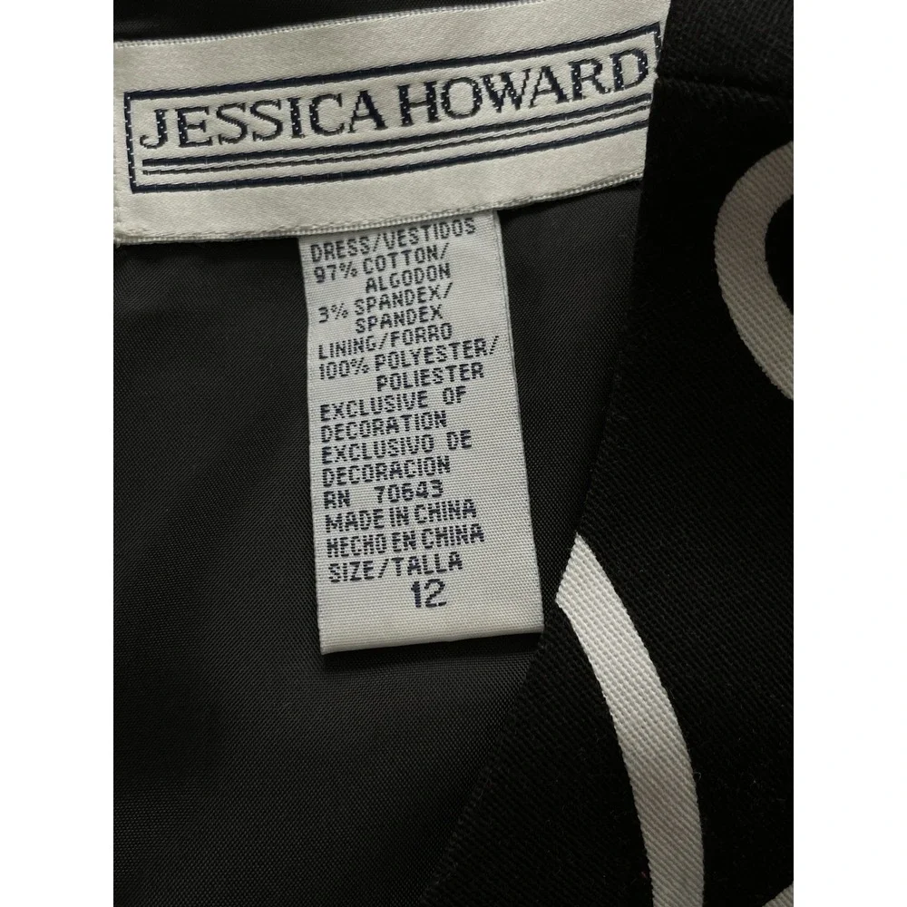 Jessica Howard Dress Size 12 Sleeveless Cotton Stretch‎ Black White Tie Front